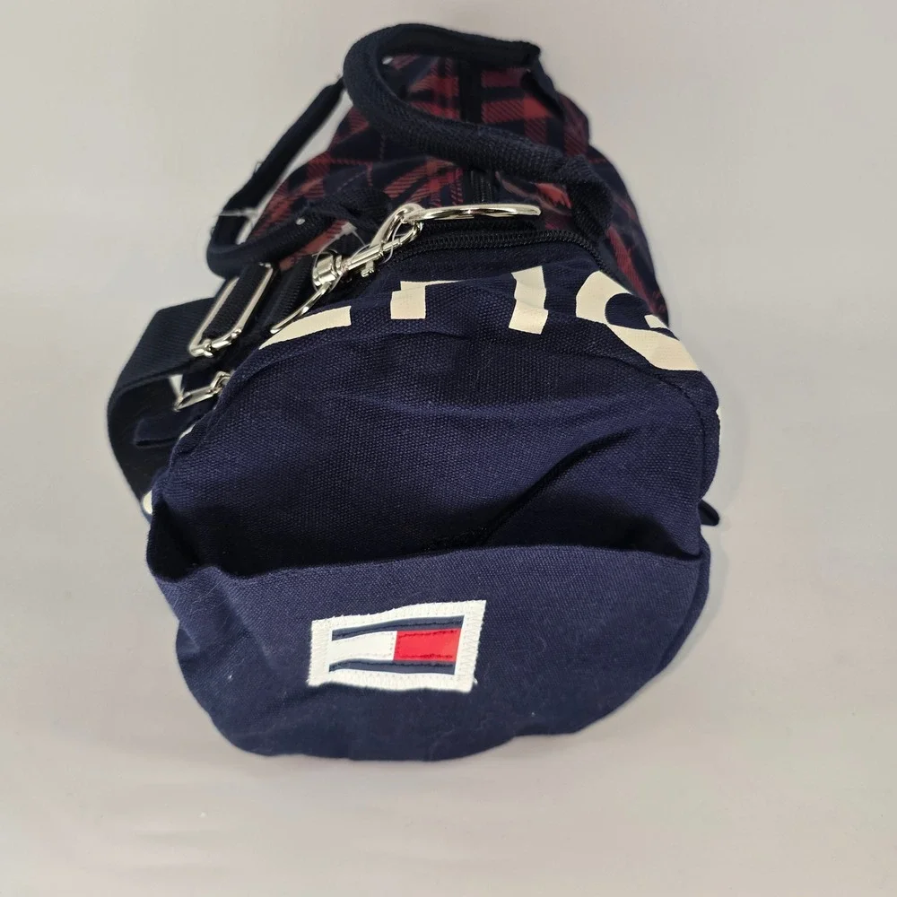 Tommy Hilfiger Mini Duffle Bag Navy Red Plaid Canvas Logo M86913589 467 NWT